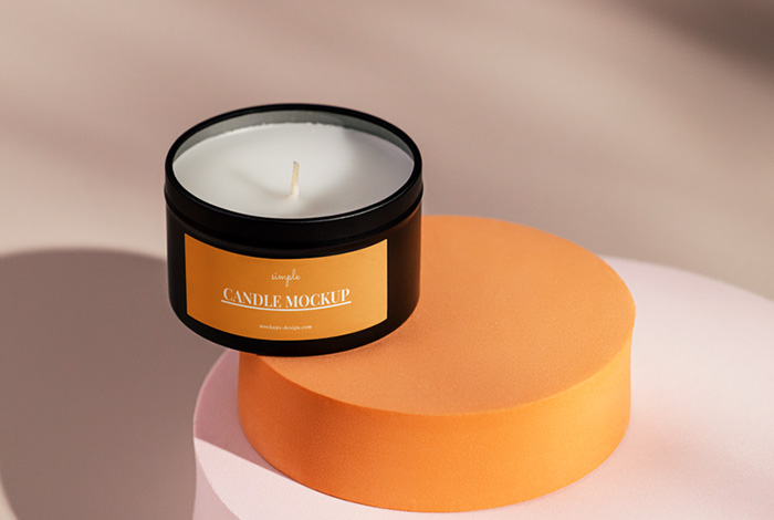 Candle in black jar mockup