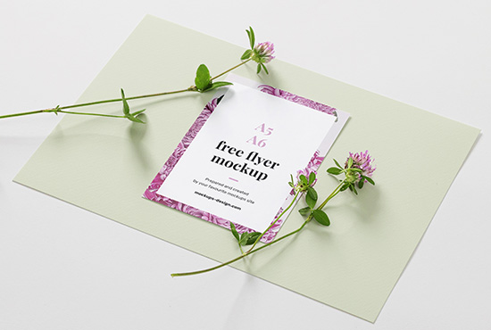 A6 flyer with flowers mockup