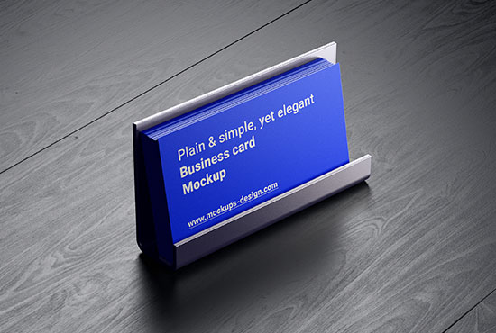 Free business cards on dark wood mockup