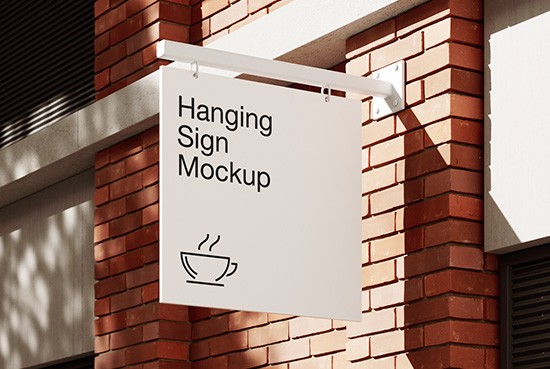 Hanging sign on brick wall mockup