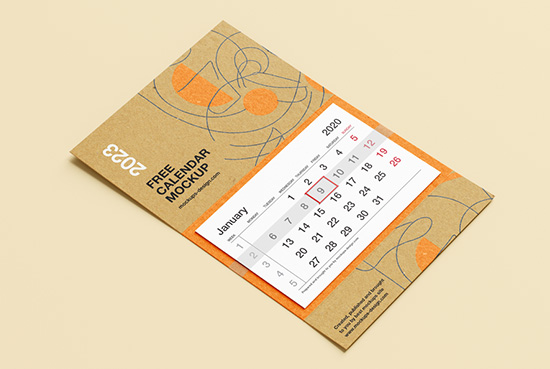 Free kraft wall calendar mockup