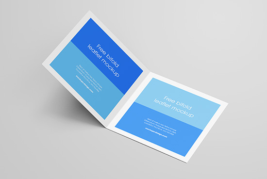 Free bi-fold square leaflet mockup
