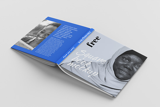 Free square book mockup