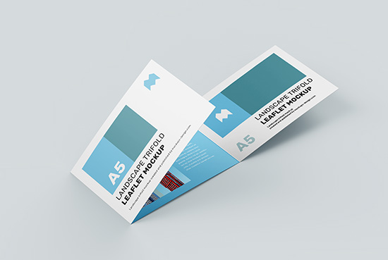 Free trifold landscape leaflet mockup