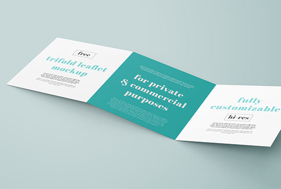 Free trifold square leaflet mockup