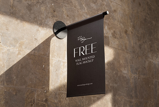 Wall mounted flag mockup
