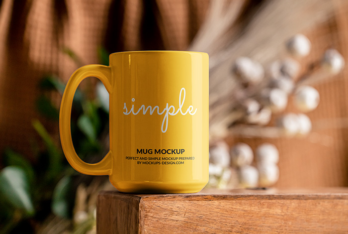 Mug with decorative background mockup