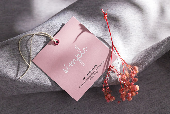 Square label tag on material mockup