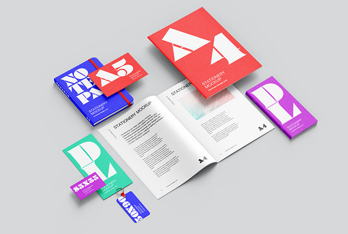 Stationery with brochures mockup